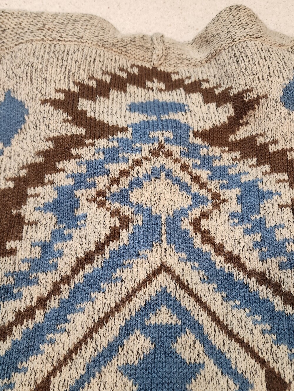 Sea Folklore Aztec-Patterned Open Cardigan in Brown Blue Chunky Medium Southwest - Picture 11 of 13